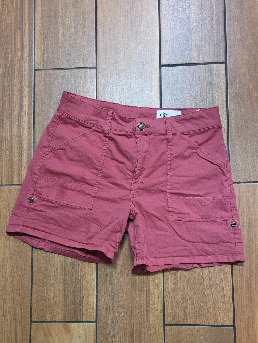 Casual Rose Red Bermuda Shorts with Front Pockets